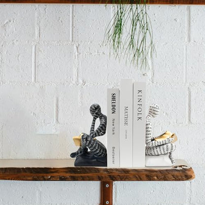 BANOMII Heavy Duty Book Ends for Shelves, Thinker Decorative Bookends for Heavy Books, Unique Book Stoppers to Hold Book, Bookshelf Accessories, Modern Home Office Decor Aesthetic Black & White - style: Readers