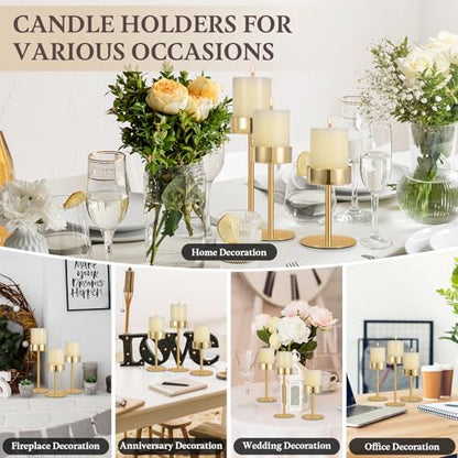 Pillar Candle Holders Set of 3, 3.15" Diameter Gold Candlestick Holder | for Pillar & Flameless Candles. Metal Ideal decoration for Table,Fireplace,Living,Dining Room,Perfect for Wedding,House Gift