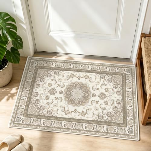 Vintage Boho Entryway Rug 2x3 Small Door Mat Indoor Entrance Machine Washable Area Rug Non-Slip Low Pile Throw Rugs for Entryway, Kitchen, Bedroom, Bathroom, Front Door Indoor Entrance, Entry Decor - color: Beige, size: 2' x 3' (Rectangular)