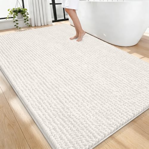 OLANLY Thick Chenille Large Bathroom Rugs 70x46, Absorbent Bath Mat, Ivory | Soft Bath Rugs, Rubber Backing, Machine Wash Dry, Bath Mats for Bathroom, Tub and Shower, Home Decor Accessories - color: Ivory, size: 70" X 46"