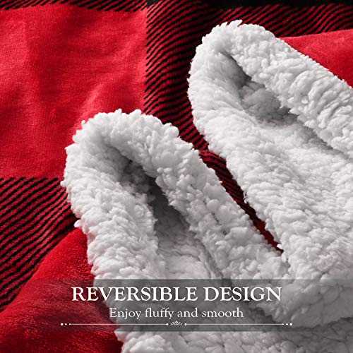 Red Black Plaid Sherpa Blanket, Buffalo Sherpa Throw Blanket, Reversible Super Soft Warm Comfy Fuzzy Snuggly Holiday Throws for Couch Sofa Cabin Decro - color: Checkered