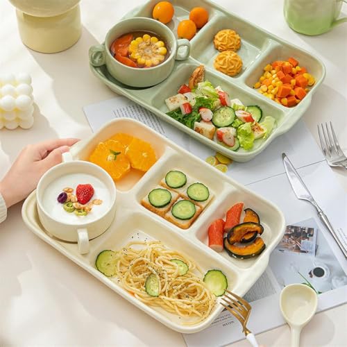 Large Divided Porcelain Sectional Plates,2pcs Portion Control Plates, Divided Snack Serving Tray, Food Containers, Appetizer & Lunch Plates,Lightweight Picnic Plate for Adult Kids (Pink) - color: Pink