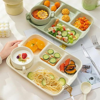 Large Divided Porcelain Sectional Plates,2pcs Portion Control Plates, Divided Snack Serving Tray, Food Containers, Appetizer & Lunch Plates,Lightweight Picnic Plate for Adult Kids (Pink) - color: Pink