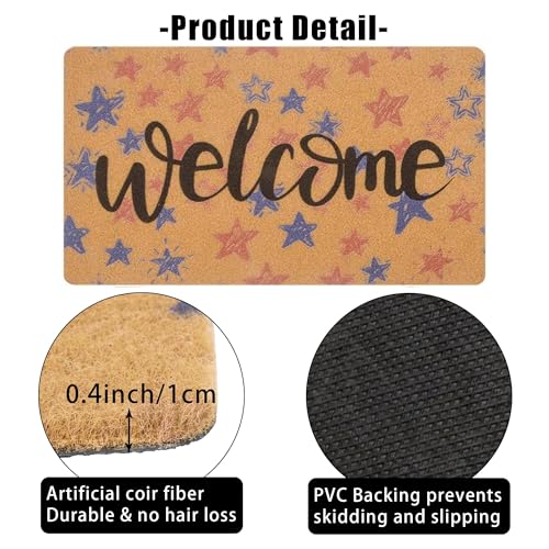 FGSS Patriotic 4th July Independ-Day Welcome-Door-Mats Holiday-Doormats - color: Red Blue Stars Welcome Mat