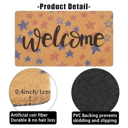 FGSS Patriotic 4th July Independ-Day Welcome-Door-Mats Holiday-Doormats - color: Red Blue Stars Welcome Mat