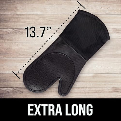 BPA-Free Silicone Oven Mitts Ultra Heat Resistant up to 500°F - Oven Mitts with Thick Cotton Liner - Long Slip Resistant Pot Holders, Flexible Oven Gloves - Black 13.7" - color: Black, size: 2-Piece 13.7" Oven Mitts