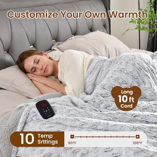 Bearhug Electric Blanket Full Size 77" x 84", 10 Heat Settings Heated Blanket, 1-12 Hour Auto Shut-Off, Faux Fur & Sherpa Dual-Sided Heating Blanket, Machine Washable, Gift-Ready Elegant Packaging - color: Dreamy Milky Way, size: Full Size 77" x 84"