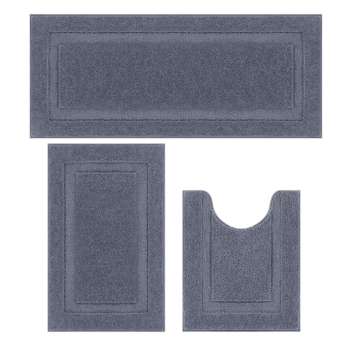 SHACOS Dark Grey Bathroom Rugs Sets 3 Piece Bath Mat U Shaped Toilet Rug | 20x47+ 20x32+ 20x24, Soft Fluffy Microfiber Bath Rugs Set, Non Slip Washable Absorbent Bathroom Runner Floor Mats Shower Rug - color: Dark Grey, size: 20"x32"+ 20"x47"+U Shape 20"x