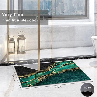 Black and Gold Green Bathroom Rugs,Emerald Green Marble Hunter Dark Green Bath Rug Set 3 Piece,Abstract Modern Rubber Quick Dry Super Absorbent Bath Mat - color: Green Gold Marble