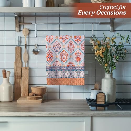 Maison d' Hermine Kitchen Towels Set of 3 Reusable 100% Cotton 27.50" x 20" | Cloth Tea Dish Towels Absorbent with Hanging Loop for Kitchen Dining Party Hotel Home Thanksgiving Christmas - Romane - color: 038 - Romane