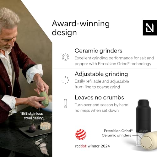 LARS NYSØM Salt and Pepper Grinder Set, Stainless Steel Manual Salt and Pepper Mills, Adjustable Ceramic Grinder, Design Spice Shakers (Black/Beige) - color: Carbon Black/Almond Beige