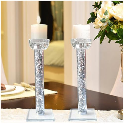 Wocred Candle Holders Set of 2.Stunning Shabbat Candle Holders.8.6" Tall Crystal Candlestick Holders for Dinning Room,Mantelpiece. - size: 8.6 Inch Crystal Silver