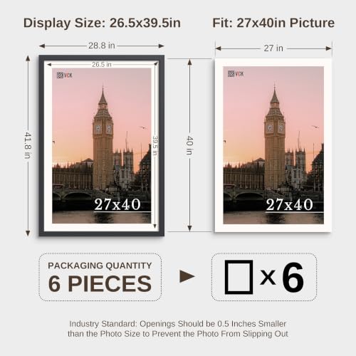 VCK 27x40 Poster Frames Black - 6 Pack, Wide Border Wood Picture Frame, Multi-Directional Display Family Photos, Office Prints, Studio/Gallery, Wall Hanging - color: Black, size: 27 x 40