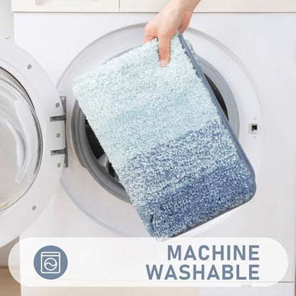 Bsmathom Bathroom Rug Set 4 Piece, Plush Microfiber Bath Mat, Dusty Blue | Super Water Absorbent, Non Slip Machine Washable Bath Rug Sets with Toilet Lid Cover and U-shaped Contour Toilet Mat - color: Dusty Blue, size: 18"x26"+20"x31"+U20"x24"+Cover19"x21
