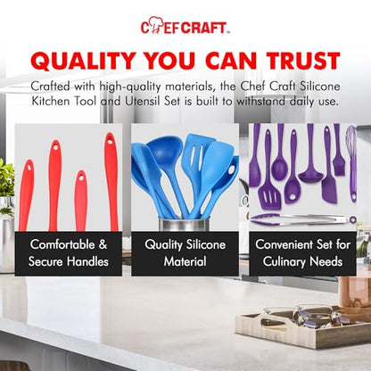Chef Craft 9 Piece Silicone Kitchen Tool and Utensil Set, Blue - color: Blue, size: 9 Piece Set