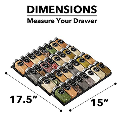 SpaceAid Spice Drawer Organizer with 32 Spice Jars, 386 Spice Labels, 4 Tier Seasoning Rack Tray Insert for Kitchen Drawers, 15" Wide x 17.5" Deep - size: 32 Jars, 15" Wide