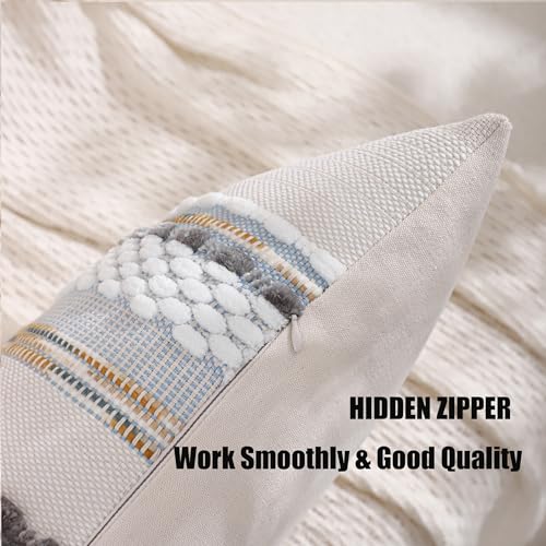 Boho Lumbar Throw Pillow Cover 14x36 Grey Blue White | 1 Piece,Durable Fabric,Stripe Pillowcase,Farmhouse Cushion Case,Chenille Pillow Case,Neutral Pillowcase for Sofa Couch Bed - color: Grey Blue White Stripe, size: 36" x 14" (Pack of 1)
