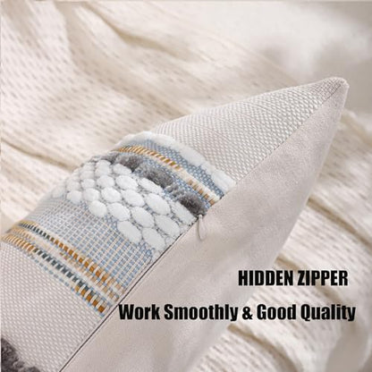 Boho Lumbar Throw Pillow Cover 14x36 Grey Blue White | 1 Piece,Durable Fabric,Stripe Pillowcase,Farmhouse Cushion Case,Chenille Pillow Case,Neutral Pillowcase for Sofa Couch Bed - color: Grey Blue White Stripe, size: 36" x 14" (Pack of 1)
