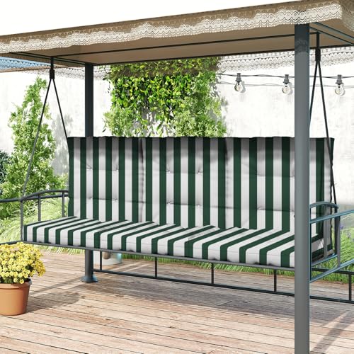 Outdoor Chair Cushions 42x21x4 Inch Set of 2, Dark Green Stripe | Patio Cushions for Dining Rocking Chairs, High Back Soft Seat Pad with Ties, Waterproof Fade Resistant, Indoor Outside Use - color: Dark Green White Stripes