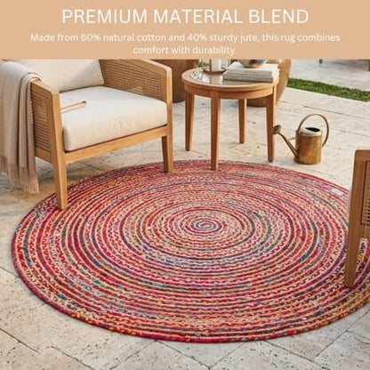 WeWove Hand Woven Area Rug 6 Feet Round - Jute Cotton Area Rug Rustic Farmhouse Boho Accent Rug for Living Room Bedroom Kitchen Dorm Entryway Hallway - Handcrafted Floor Rug - size: 6' (Round)