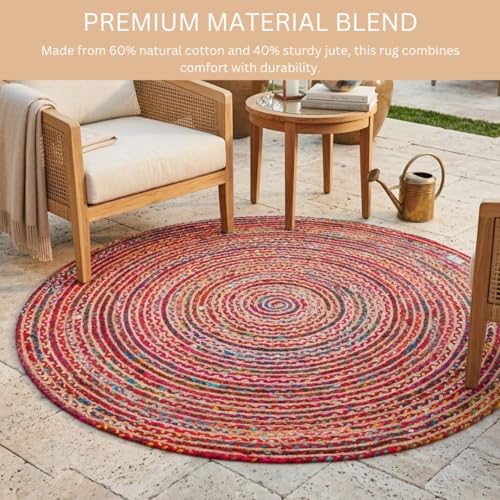 WeWove Hand Woven Area Rug 8 Feet Round - Jute Cotton Area Rug Rustic Farmhouse Boho Accent Rug for Living Room Bedroom Kitchen Dorm Entryway Hallway - Handcrafted Floor Rug - size: 8' (Round)