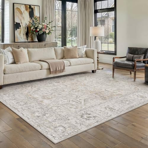 Area Rugs 6x9 Washable Rugs for Living Room Non-Shedding Bedroom Rug Textured Distressed Non Slip Stain Resistant Low Pile Throw Carpet for Home Decor (Beige Grey) - color: Beige Grey, size: 6' x 9' (Rectangular)