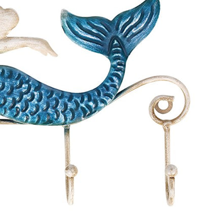 Tooarts Wall Mounted Key Holder Iron Mermaid Wall Decoration 4 Hooks for Coats Towels Bags Wall Mount Clothes Holder Screws Included