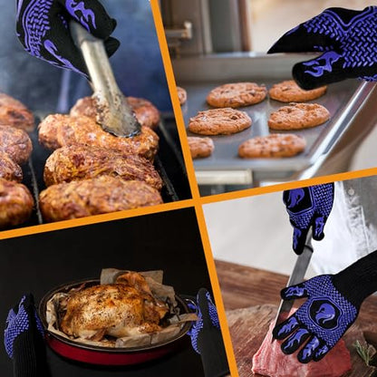 BBQ Gloves 1472F Heat Resistant Non-Slip Silicone 2 Pairs (Blue) | Grill Cut-Resistant, Oven Kitchen Safe for Barbecue, Cooking, Frying - color: Blue-2 Pairs