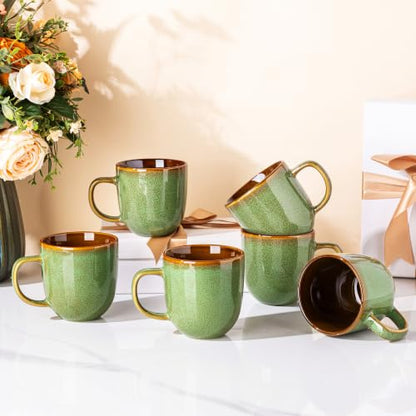 LERATIO Ceramic Coffee Mugs Set of 6,12oz Handmade Coffee Mugs Set | Large Handle for Cappuccino/Latte/Tea/Hot Cocoa,Oven &Dishwasher & Microwave Safe-Sage Meadow Green - color: Sage Meadow Green