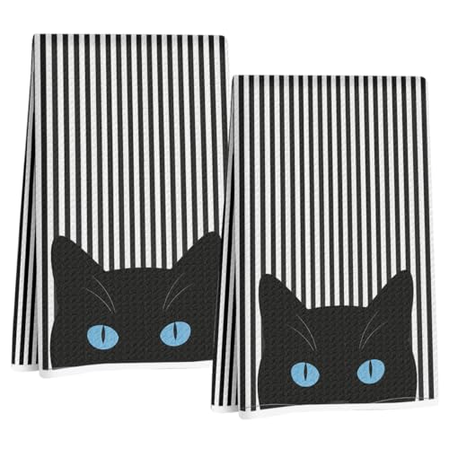 Jztco 2 Pcs Cat Kitchen Towels 24x14 Inch, Cats Gifts Reusable Hand Towels | Cat Lover Gifts for Women Mom Microfiber Dish Cloths for Dishes, Waffle Dish Towels for Kitchen Home Bathroom Decor - color: Multi 1491