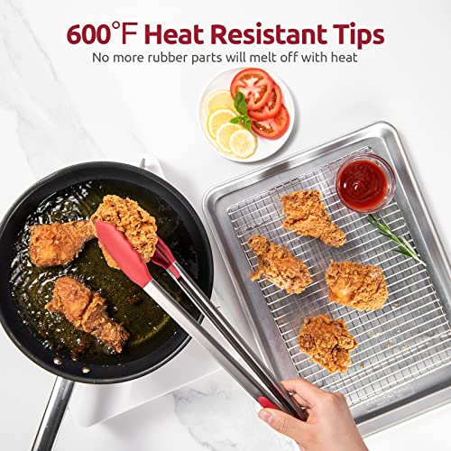 U-Taste 600ºF High Heat 16in Silicone Kitchen Tong and 600ºF Heat Resistant 13.76" Long, 3.63" Wide Wok Spatula for Kitchen Stir Fry (Red)