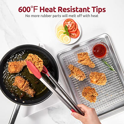 U-Taste 600ºF High Heat 16in Silicone Kitchen Tong and 600ºF Heat Resistant 13.76" Long, 3.63" Wide Wok Spatula for Kitchen Stir Fry (Red)