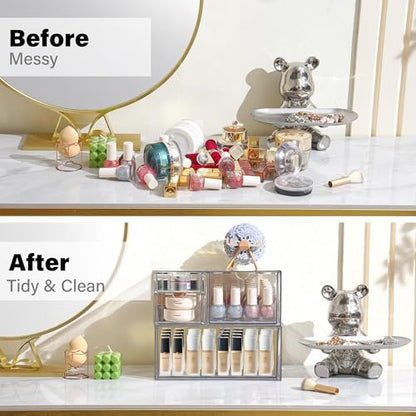 Prsildan Acrylic Drawer Makeup Organizer with 4 Drawers, Set of 2 | Clear, Baby Bottle Storage, For Vanity Countertop Bathroom Cosmetic Office Desk, Craft Jewelry Art Supply Organization - size: 4 Drawers