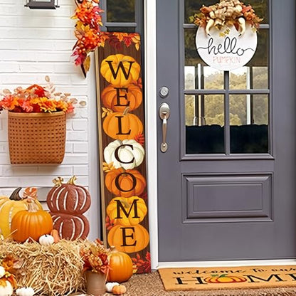 47" Fall Wooden Porch Sign Vertical Fall Welcome Standing Signs Pumpkin Leaves Standing Welcome Porch Sign for Outdoor Autumn Thanksgiving Harvest Home Garden Yard Farmhouse Front Door Decor