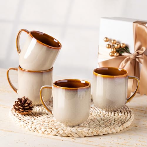 LERATIO Ceramic Coffee Mugs Set of 6,12oz Handmade Coffee Mugs Set | Large Handle for Cappuccino/Latte/Tea/Hot Cocoa,Oven &Dishwasher & Microwave Safe-Khkai - color: reactive glaze-1