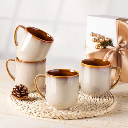 LERATIO Ceramic Coffee Mugs Set of 6,12oz Handmade Coffee Mugs Set | Large Handle for Cappuccino/Latte/Tea/Hot Cocoa,Oven &Dishwasher & Microwave Safe-Khkai - color: reactive glaze-1