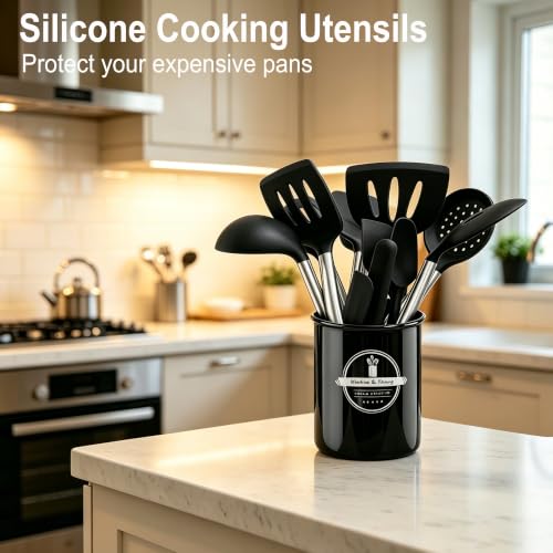 14PCS Kitchen Silicone Cooking Utensils Set with Holder | Heat Resistant, Food-grade Silicone and Stainless Steel, Spatula Set for Nonstick Cookware, Dishwasher Safe,Flexible,Durable