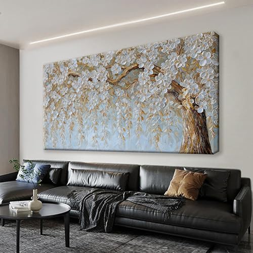 Suconvng Canvas Art Wall Decor Print Paintings Flower White Tree Wall Art Prints Decor Ready To Hang Picture For Bedroom Bathroom And Office Kitchen Home Artwork 20"×40" - color: white yellow, size: 40"L x 20"W