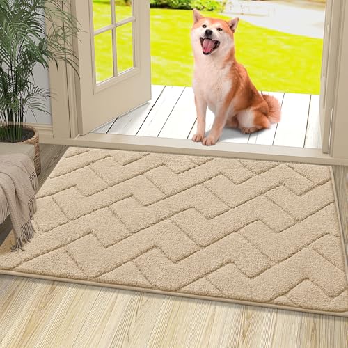 OLANLY Indoor Door Mat, 36x24, Dirt Resistant and Absorbent, Sturdy Non-Slip Rubber Backing, Easy to Clean, Washable Low-Profile Doormat for Entryway, Beige - color: Beige, size: 36" x 24"