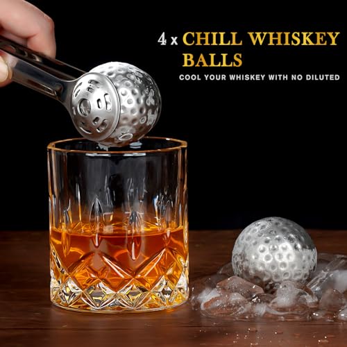 Men's Golfer Gifts, Fathers Day Anniversary Birthday Gifts for Dad Him Husband, 4 Whiskey Golf Ice Balls with 1 Tongs, Reusable Stainless Steel Whiskey Gift for Golf Lover 10pcs - color: Silver - Golf Balls