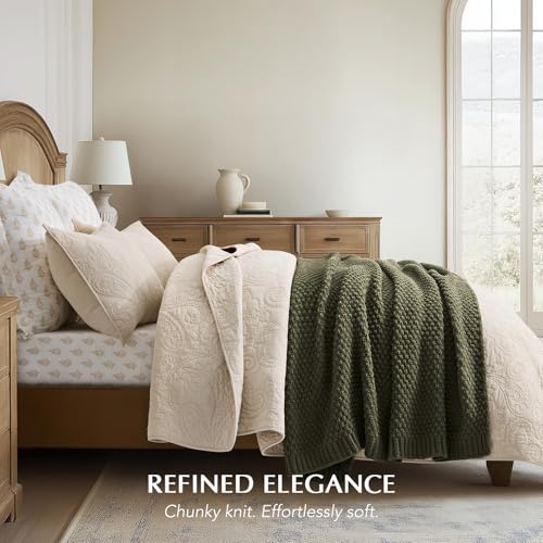 EVERGRACEHOME Chunky Chenille Knit Throw Blanket, 50 x 60, Olive Green | Sculpted Moss Stitch, Chic Modern Farmhouse, All-Season Warmth, OEKO-TEX® Certified, Elegant Blanket for Couch, Bed, Sofa - color: Olive Green, size: 50" X 60"
