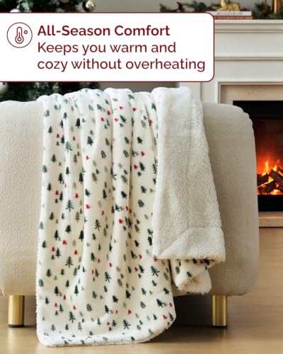 Christmas Sherpa Blanket Throw Size, Reversible Blanket - Trees, 50x60 | Super Soft Double Sided Throw for Bed, Sofa, Couch, Reversible Sherpa Fleece Blanket, Thick, Warm, Plush, Xmas Winter Bedding - color: 01 - Trees