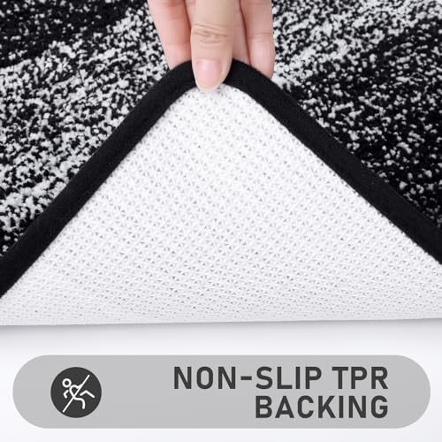Bsmathom Bathroom Rug Set 4 Piece, Plush Microfiber Bath Mat, Black | Extra Water Absorbent, Non Slip Washable Runner Bath Rugs with Toilet Lid Cover and U-shaped Contour Toilet Mat - color: Black, size: 20"x31"+20"x59"+U20"x24"+Cover19"x21"