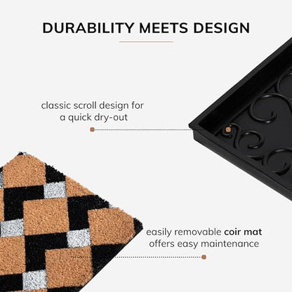 Anji Mountain Rubber Boot/Shoe Tray with Coir, Fits 3 Pair (34.5"" Wide), Tan and Black Chevron Insert (AMB0BT3F-011) - color: Tan and Black Chevron Insert, size: 34" x 14" x 1.5"