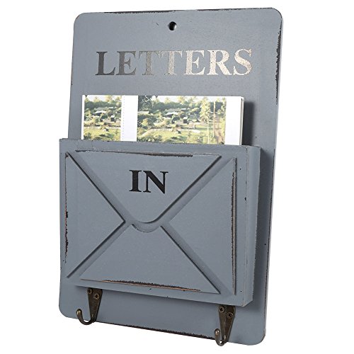 Wall Mounted Wooden Mail Organizer and Key Hook Rack for Entryway Decorative Farmhouse Hanging Storage Solution 7.1 x 1.7 x 10.2 Inch (W261802 Letter hook-grey) - color: W261802 Letter hook-grey