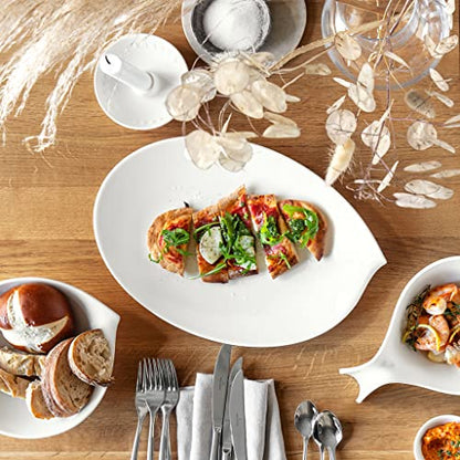 Villeroy & Boch Flow Oval Platter, 14 in, Premium Porcelain, White | White German porcelain oval platter, curved lines, dishwasher and microwave safe, a stylish cheese or fish centerpiece - size: 14 in, style: Modern