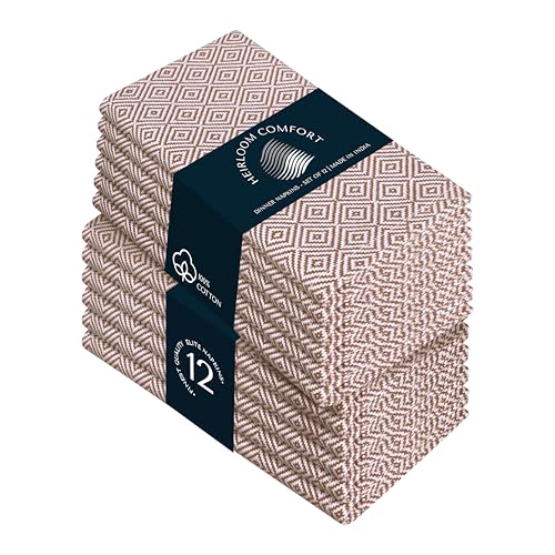Brown Cloth Napkins Set of 12, Diamond Pattern Weave, 16x16 Inch, 100% Cotton, Durable & Washable Fabric Table Linen for Dinner, Rustic Dining, Everyday Meals & Festive Occassions - color: Brown, size: 16" x 16" (Set of 12)