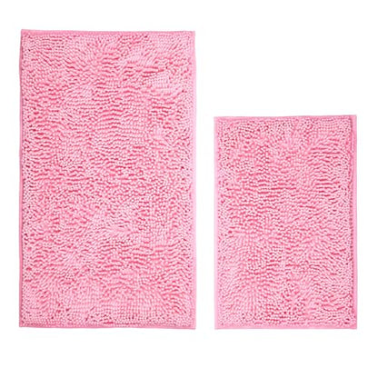Bathroom Rugs Sets 2 Piece Washable, Luxury ，Chenille Bath Mat Set, Soft Plush Anti-Slip Rectangular Bath， Rug Super Absorbent. (Pink, 32"x20"+24"x16") - color: Pink, size: 32"x20"+24"x16