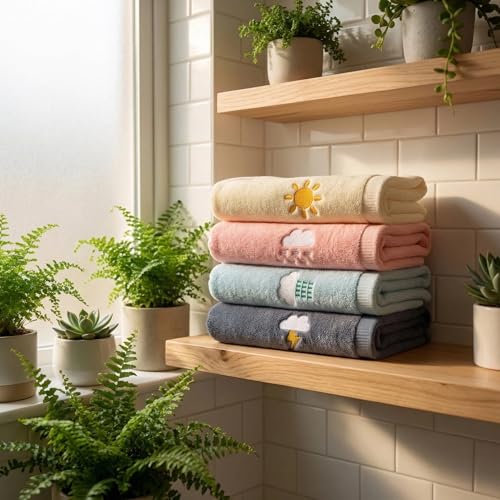 4 Pack Reusable Cotton Bath Washcloths Hand Face Fingertip Towels | Cute Small Facial Towels, Soft & Practical, Perfect for Bathroom Daily Cleansing Use