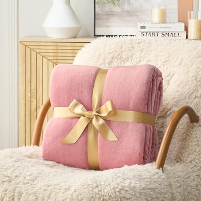 Hansleep Throw XL Fuchsia Fleece Blanket, Soft Flannel Bed Blanket | Fuzzy Cozy Blanket 50x70 Inches, Multi-use for Bed, Sofa, Couch, Travel, Camping, All Season Warm Lightweight Cover - color: Dusty Rose, size: Throw XL (50x70 Inches)